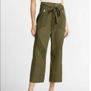 Express Olive Green Wide-Leg Tie-Waist Pants